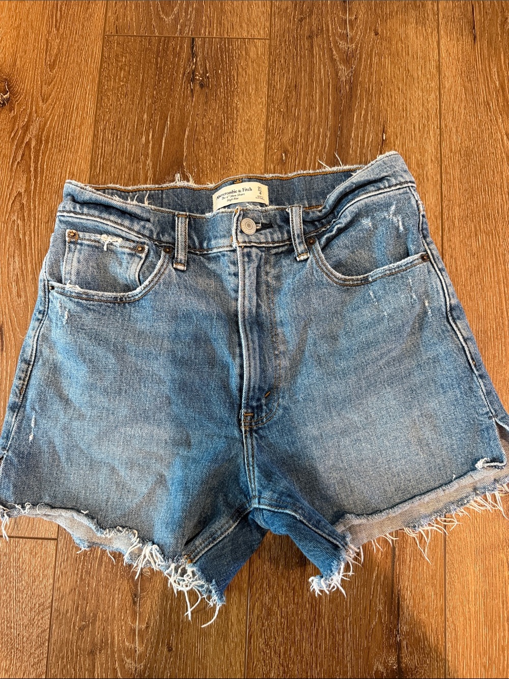 Abercrombie & Fitch Light Blue High-Rise Frayed Denim Shorts
